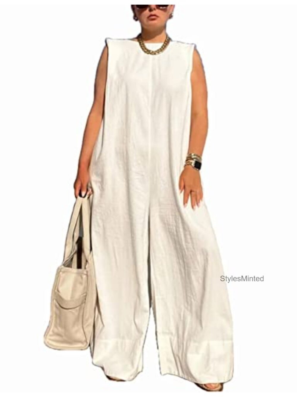 Sleeveless Wide Leg Jumpsuit Long Pants Romper Loose Fit Casual